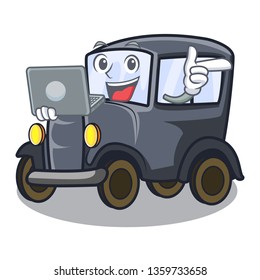 With laptop old car in the shape character