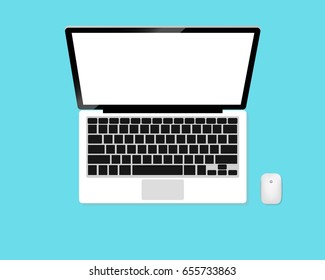 Laptop on blue background.
