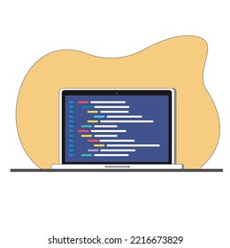 laptop on the desk, Vector illustration in flat style