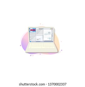 the laptop is on a gradient background. Open program and word document on the monitor