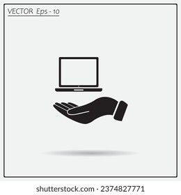 icono portátil a mano, ilustración vectorial. Estilo de diseño plano