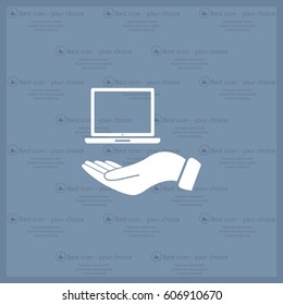 laptop on hand icon, vector illustration. Flat design style