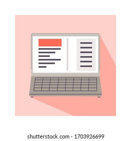 Portátil en ilustración de fondo rojo claro ilustración vectorial caricatura de diseño plano
