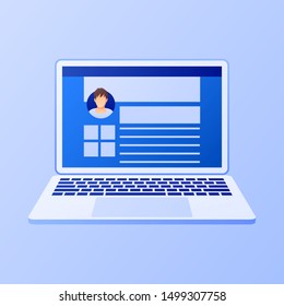 Laptop on simple background. Social media marketing concept. Flat style design with gradient. Modern vector.