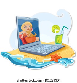 Laptop On The Summer Beach