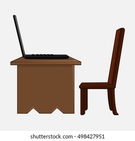 Laptop on Table with Chair Vector