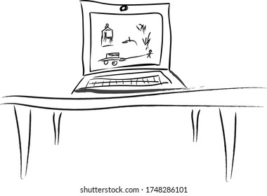 Laptop on the table playing TV series