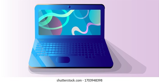 portátil sobre la mesa vector realista. fondo aislado.  rectángulo.  degradado. lugar de inscripción.  aplicar esto para anunciar productos y servicios relacionados con la informática