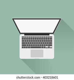 laptop on top view with long shadow , flat desigh