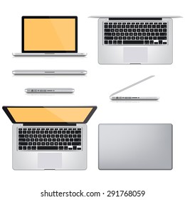 laptop on a white background. PC. Monitor. Vector notebook. Design computer. White computer. Notebook computer. 3D computer. Realistic computer. Grey computer. Mock up computer. Vector Illustration