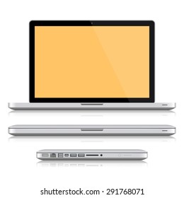 laptop on a white background. PC. Monitor. Vector notebook. Design computer. White computer. Notebook computer. 3D computer. Realistic computer. Grey computer. Mock up computer. Vector Illustration