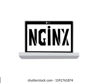 A laptop on an white background showing a writing that says NGINX. Vector illustration