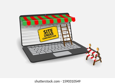Laptop on a white background with a sign site under construction