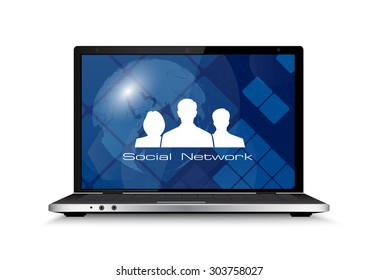 laptop on a white background.?oncept of communication in the network