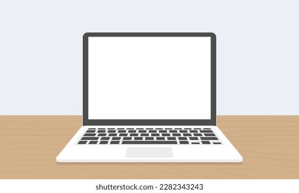 laptop on wooden table, vector illustration