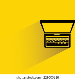 laptop on yellow background, flat and shadow theme
