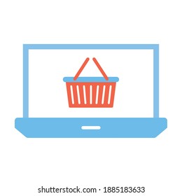 laptop with one basket in the middle of it vector illustration design