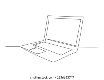 Portátil. Dibujo de una línea. Portátil vectorial en línea con fondo blanco.