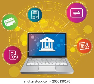 Laptop and online banking icons concept