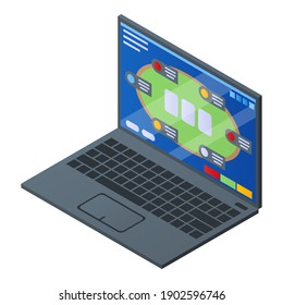 Laptop online casino icon. Isometric of laptop online casino vector icon for web design isolated on white background
