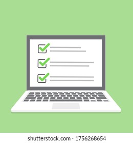 Notebook mit Online-Checkliste in einem flachen Design. Vektorgrafik