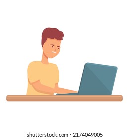 Laptop online icon cartoon vector. Child team. Internet school