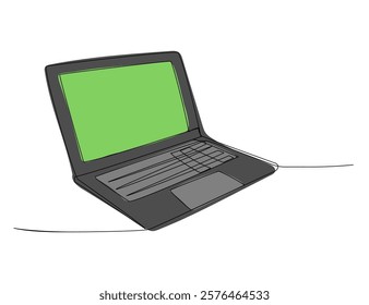 laptop, online learning, freelance, student life, school one line color art. Continuous line drawing of online learning, knowledge, cognition, school, education.