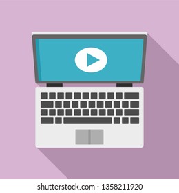 Laptop online learning icon. Flat illustration of laptop online learning vector icon for web design