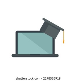 Laptop online learning icon. Flat illustration of laptop online learning vector icon isolated on white background