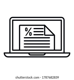 Laptop online loan icon. Outline laptop online loan vector icon for web design isolated on white background