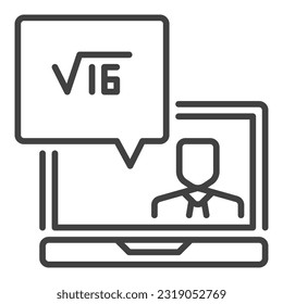 Laptop with Online Math Tutoring vector concept thin line icon or symbol