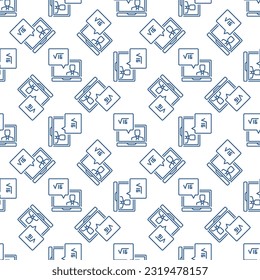 Laptop with Online Math Tutoring vector concept thin line seamless pattern