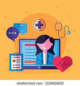 laptop with online medical icons