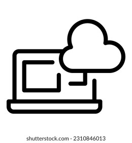 Laptop online money icon outline vector. Sitting bank. Card donation