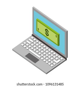 laptop online payment banknote money isometric