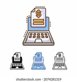 Laptop online payment vector icon isolated on white background. filled line, outline, solid, blue, icon. Signs and symbols can be used for web, logo, mobile app, UI, UX