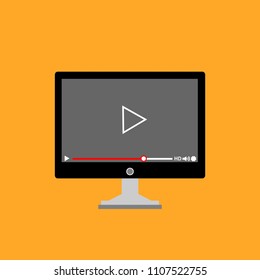 Laptop with online player on the screen. Video tutorials, study and learning concept. Vector flat illustration.