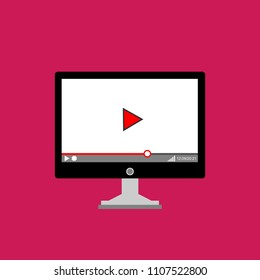 Laptop with online player on the screen. Video tutorials, study and learning concept. Vector flat illustration.