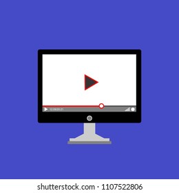 Laptop with online player on the screen. Video tutorials, study and learning concept. Vector flat illustration.