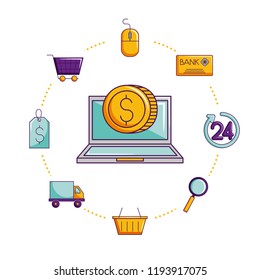 laptop online shopping coin ecommerce isolated