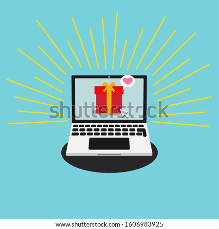 Laptop for online shopping concept on blue background vector