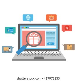 Laptop with online shopping icons