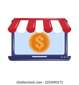 laptop online shopping money icon