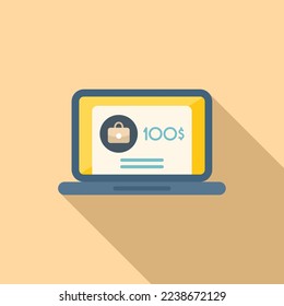 Vector plano de icono de tienda en línea portátil. Tienda de venta. tarjeta web