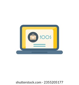 Laptop online store icon flat vector. Sale shop. Web card isolated