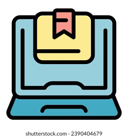 Laptop online store icon outline vector. Purchase customer. Sale shop color flat
