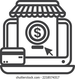 laptop and online store illustration in minimal style isolated on background