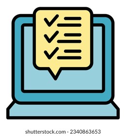 Laptop online study icon outline vector. Exam test. Computer school color flat