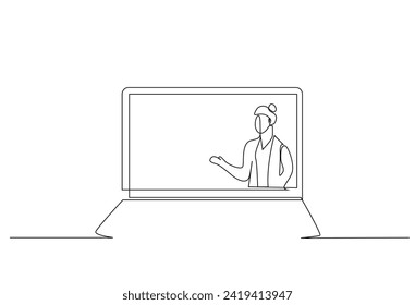 Laptop-Online-Video-Verbindung Meetingstunde Unterricht Business Lehrer Geschäftsleute One-line Art Design Vektor