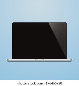 laptop open black screen blue background
